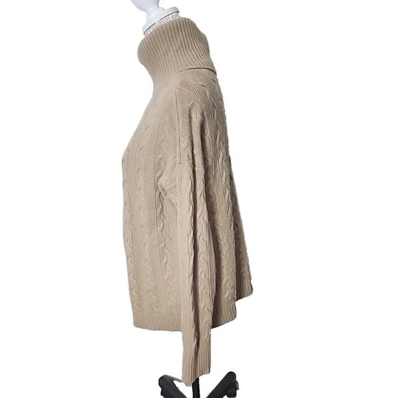 Kokun Cashmere Wool Cable Knit Turtleneck Tan Sweater Women's Small - Picture 5 of 11